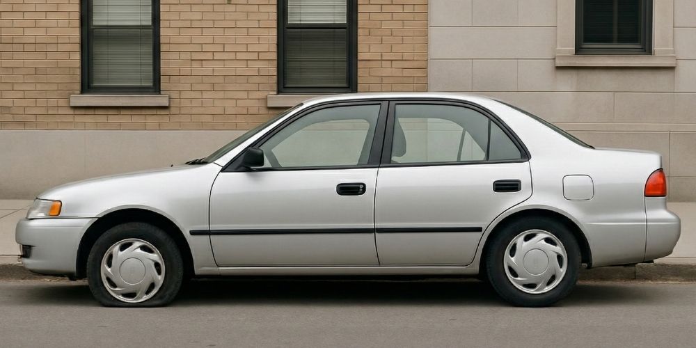 Parked car with a flat tire symbolizing areas of health that need improvement